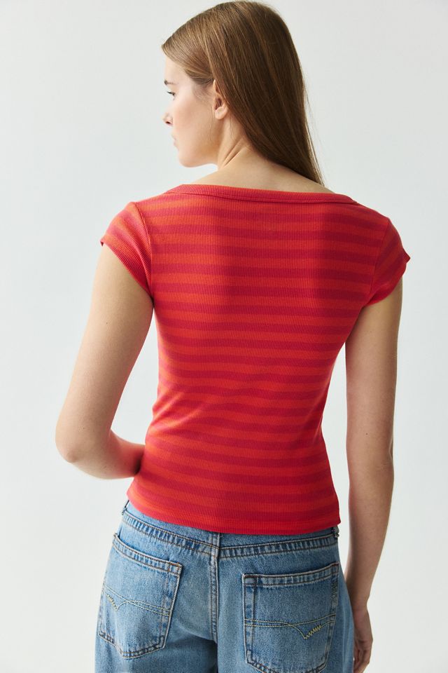 T-shirt BDG Off-Duty côtelé à encolure dégagée et manches courtes #3