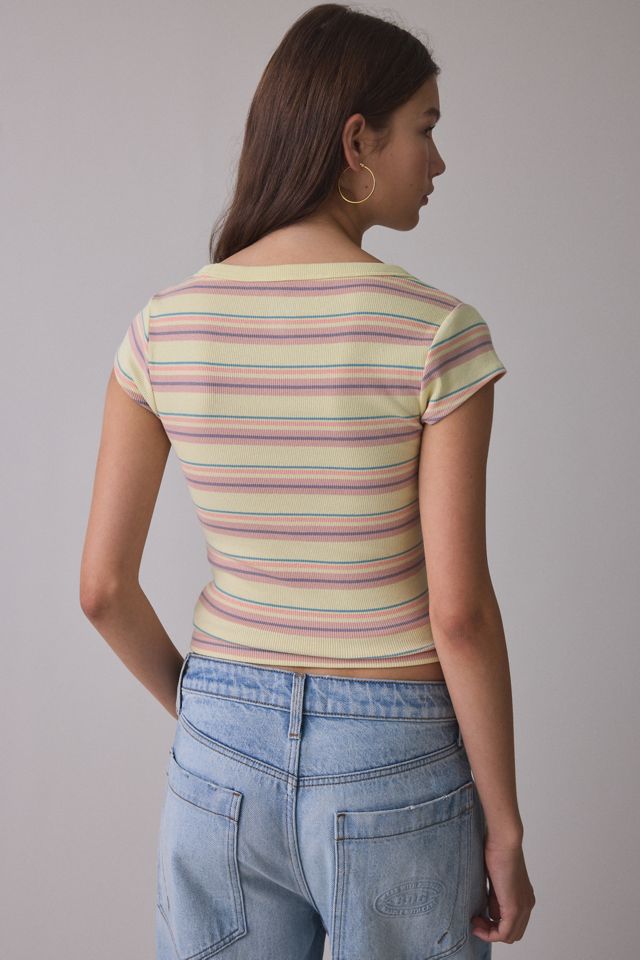 T-shirt BDG Off-Duty côtelé à encolure dégagée et manches courtes #2