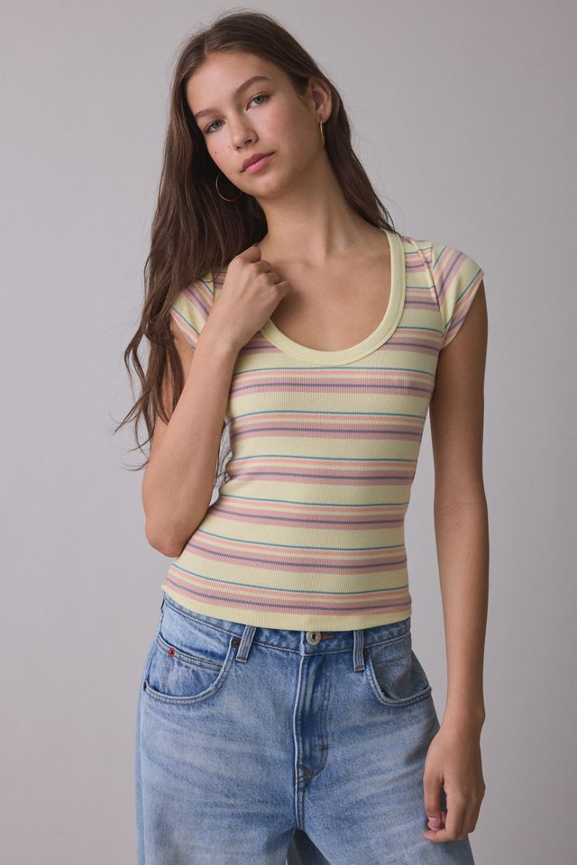 T-shirt BDG Off-Duty côtelé à encolure dégagée et manches courtes #3