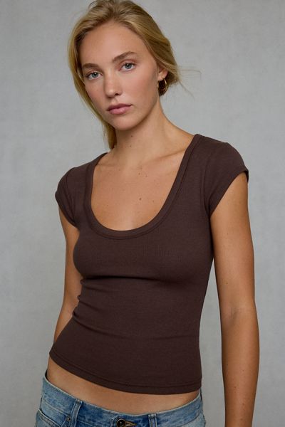 BDG Off-Duty Ribbed Scoop Neck Short Sleeve Tee
