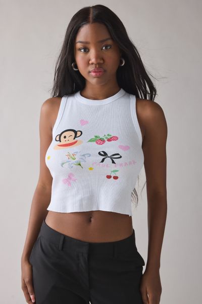 Urban Outfitters Paul Frank Icon Graphic Raw Hem Cropped Tank Top In White, Women's At  In White