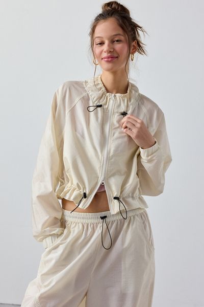Out From Under On The Move Kai Drawstring Cropped Zip-Up Nylon Jacket