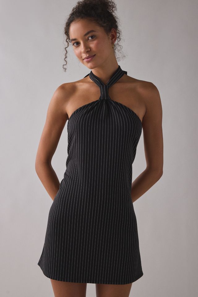 ReMADE By UO Remnants Pinstripe Knotted Halter Mini Dress #1