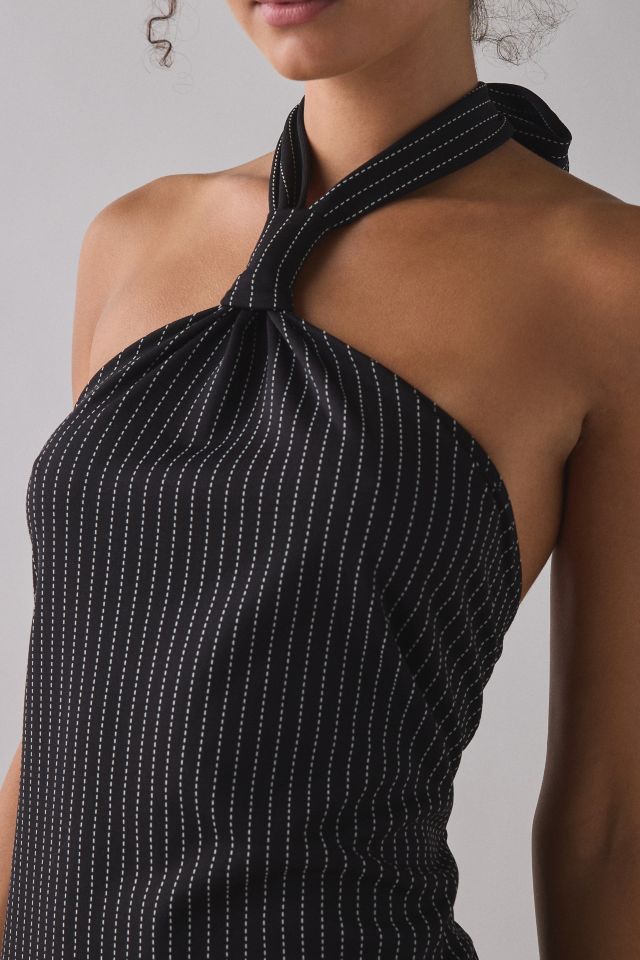 ReMADE By UO Remnants Pinstripe Knotted Halter Mini Dress #2