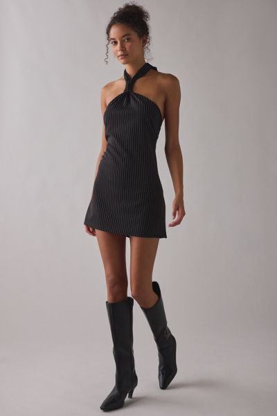 ReMADE By UO Remnants Pinstripe Knotted Halter Mini Dress