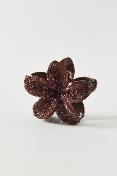 Urban Outfitters Aria Glitter Flower Claw Clip In Dark Brown, Women's At