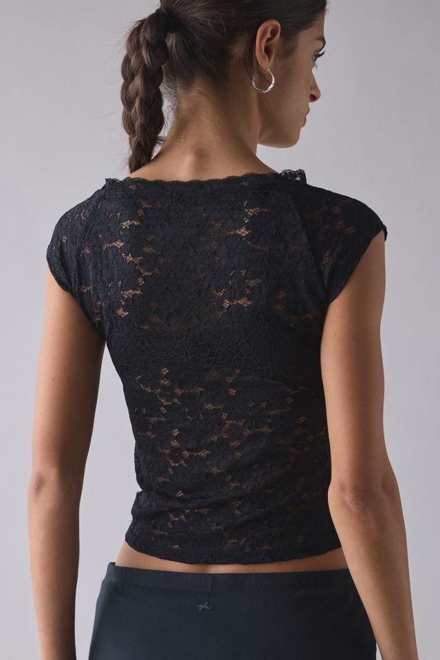 Out From Under Tessa Sheer Lace Short Sleeve Boatneck Tee #3