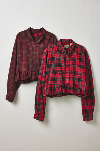 ReMADE By UO Cropped Peplum Flannel Shirt