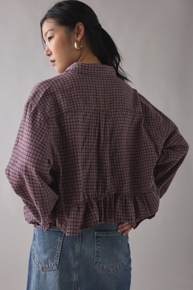 ReMADE By UO Cropped Peplum Flannel Shirt #3