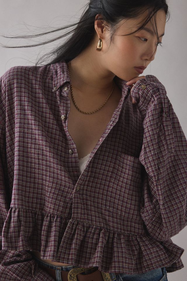 ReMADE By UO Cropped Peplum Flannel Shirt #4