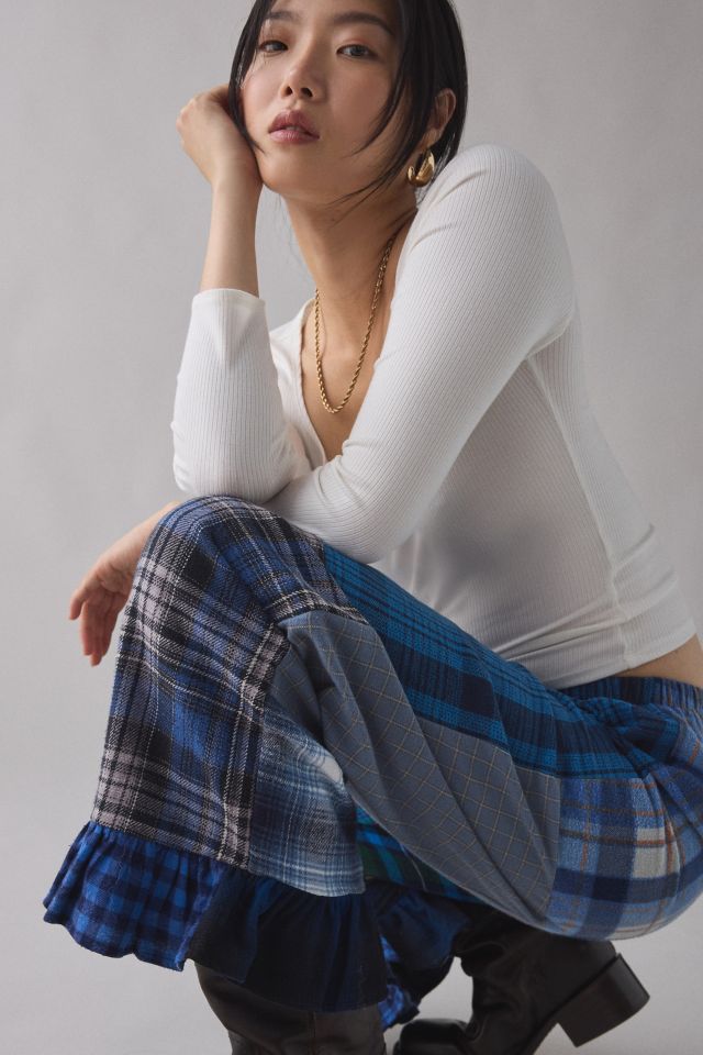 ReMADE By UO Ruffle Trim Patchwork Flannel Pant #3