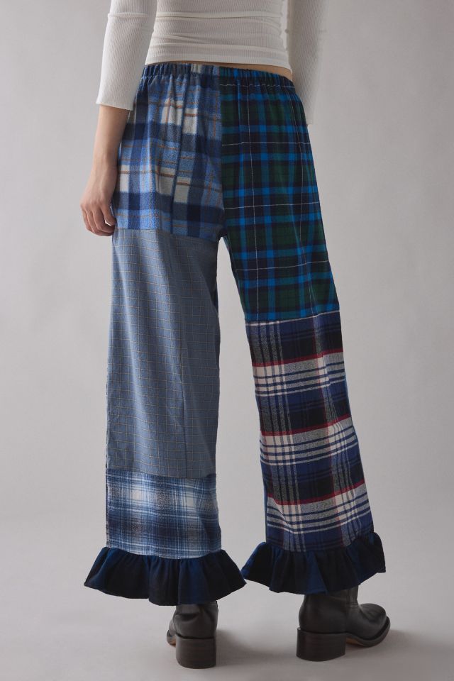 ReMADE By UO Ruffle Trim Patchwork Flannel Pant #4