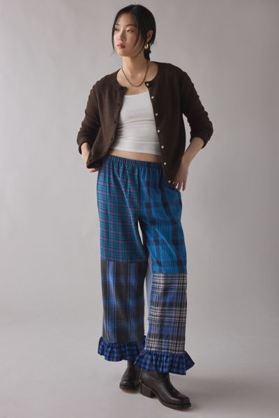ReMADE By UO Ruffle Trim Patchwork Flannel Pant