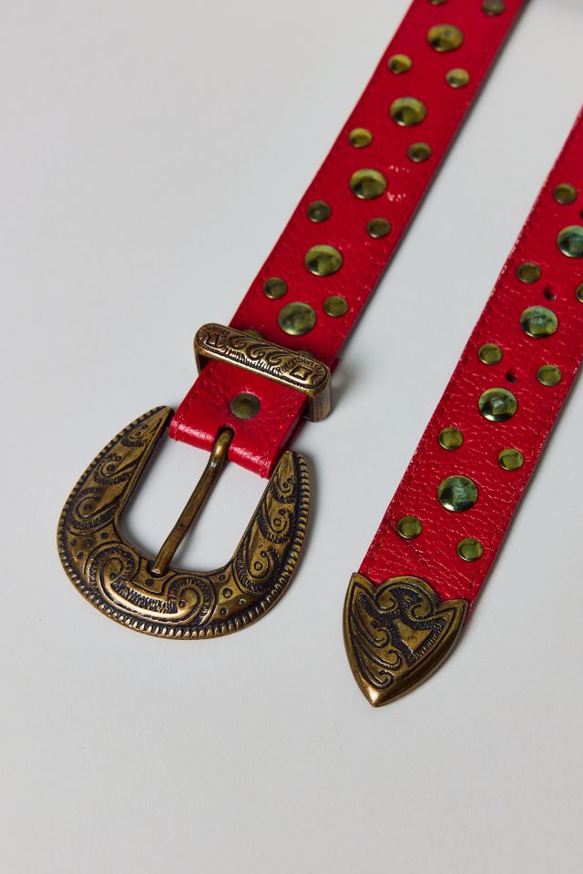 Vintage By Thrift Like A Girl Red Leather Studded Western Belt #1