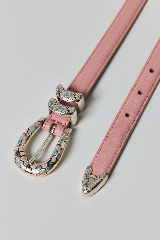 Vintage By Thrift Like A Girl Pink Leather Daisy Buckle Belt #1