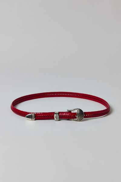Vintage By Thrift Like A Girl Red Leather Silver Buckle Skinny Belt