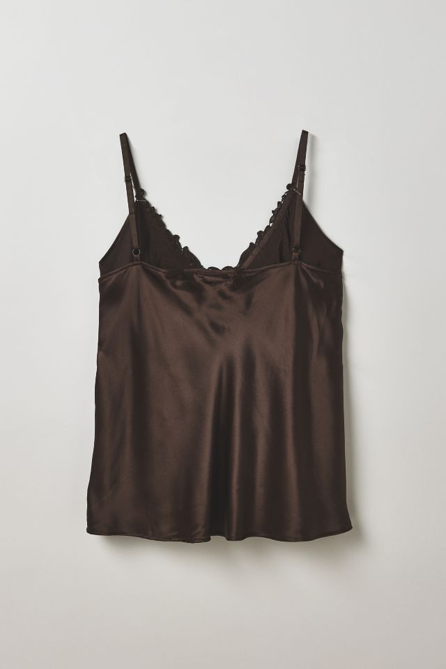Vintage By Thrift Like A Girl Chocolate Brown Silk Lace Trim Cami #1