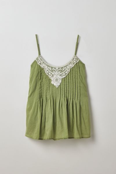 Vintage By Thrift Like A Girl Lace Trim Pintuck Tank Top
