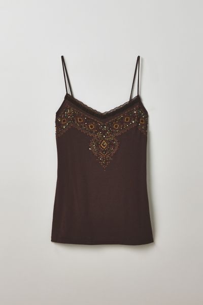 Vintage By Thrift Like A Girl Sequin Embellished Lace Trim Cami