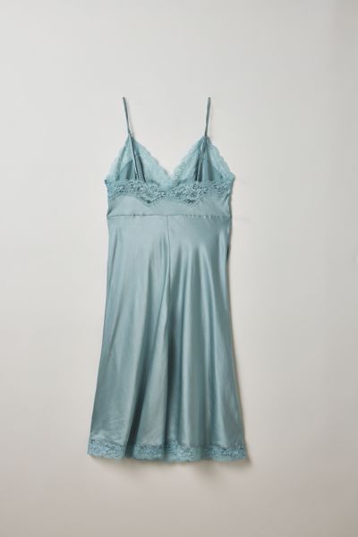 Vintage By Thrift Like A Girl Blue Lace Trim Silk Slip