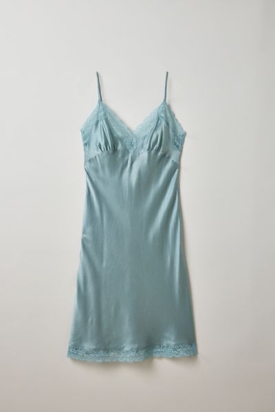 Vintage By Thrift Like A Girl Blue Lace Trim Silk Slip