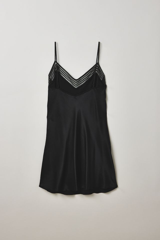 Vintage By Thrift Like A Girl Mesh Detail Black Silk Slip Dress #1