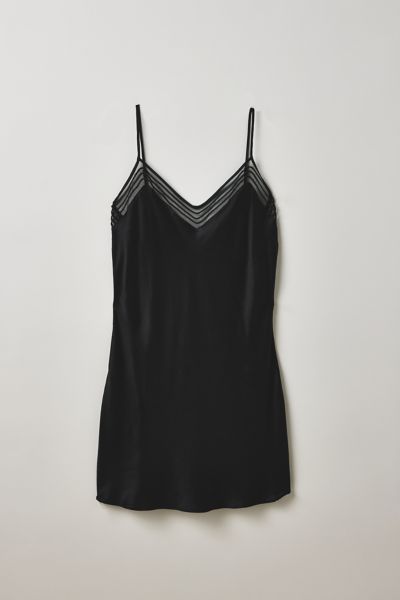 Vintage By Thrift Like A Girl Mesh Detail Black Silk Slip Dress