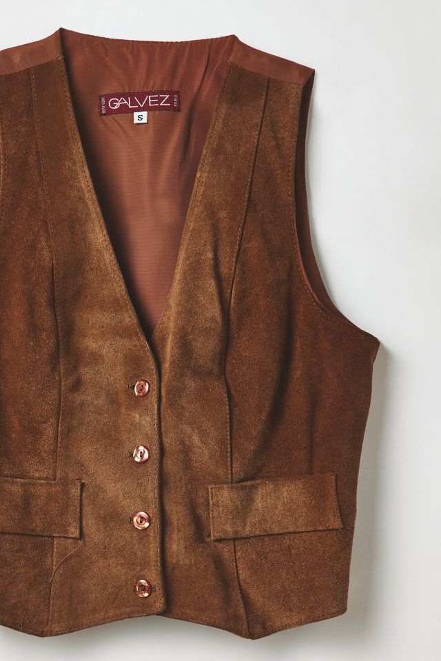 Vintage By Thrift Like A Girl Brown Suede Vest Top #1