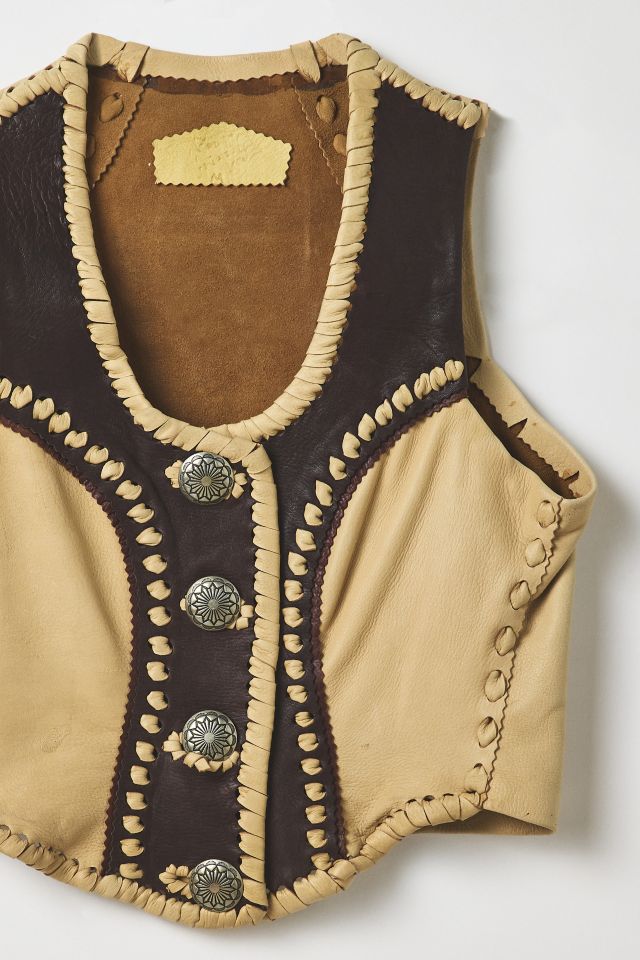 Vintage By Thrift Like A Girl Western Patchwork Leather Cropped Vest #1