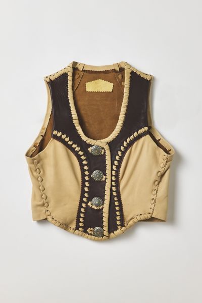 Vintage By Thrift Like A Girl Western Patchwork Leather Cropped Vest