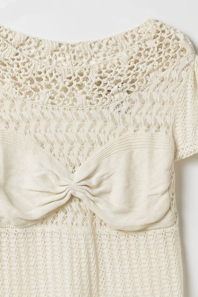 Vintage By Thrift Like A Girl Cream Knit Short Sleeve Top #1