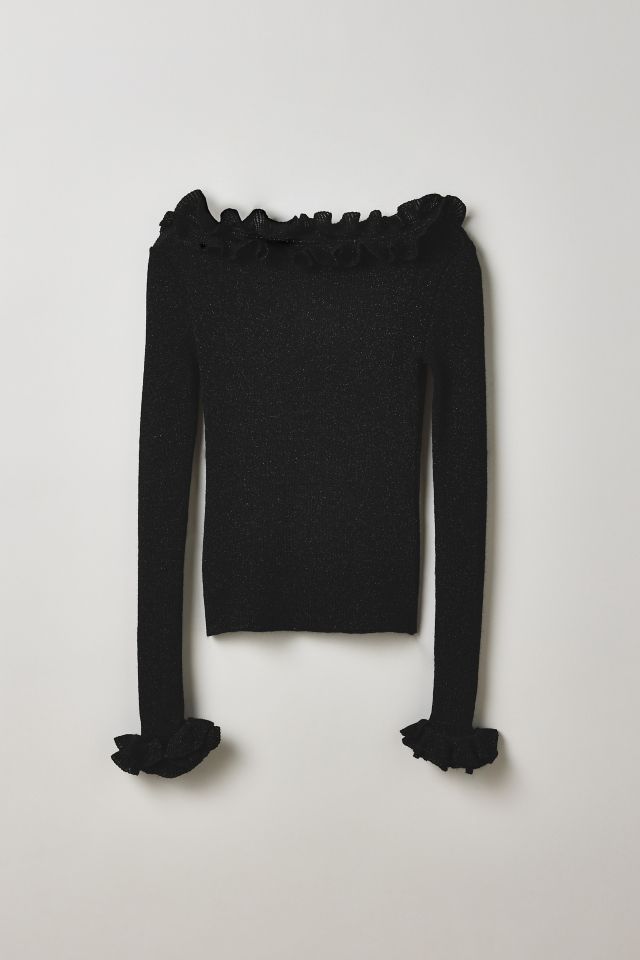 Vintage By Thrift Like A Girl Sparkle Knit Ruffle Long Sleeve Top #1