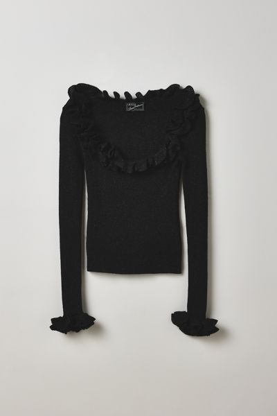 Vintage By Thrift Like A Girl Sparkle Knit Ruffle Long Sleeve Top