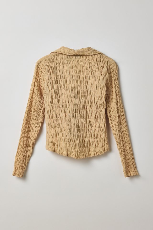 Vintage By Thrift Like A Girl Shirred Lace-Up Long Sleeve Shirt #1