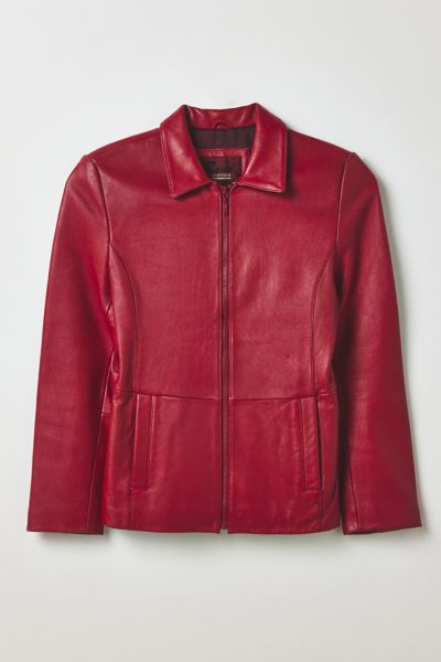 Vintage By Thrift Like A Girl Red Leather Zip-Up Jacket