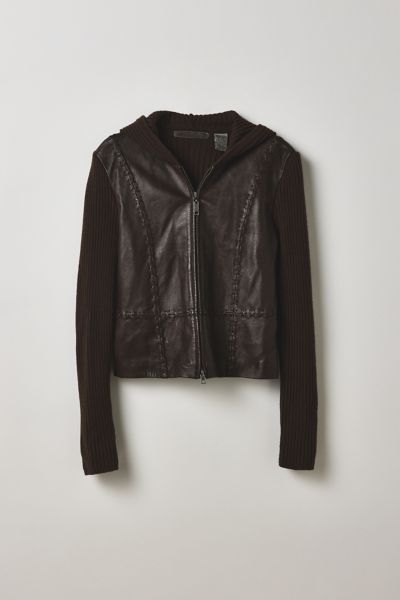 Vintage By Thrift Like A Girl Leather + Knit Zip-Up Jacket