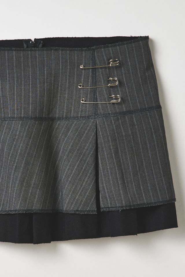 Vintage By Thrift Like A Girl Pinstripe Safety Pin Mini Skirt #1