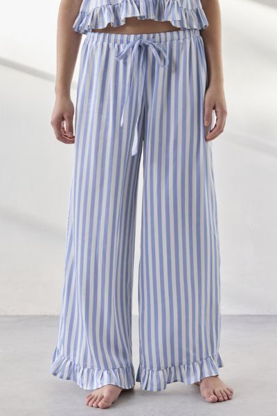 Out From Under Eloise Satin Ruffle Pj Pants In Blue, Women's At Urban Outfitters In Blue