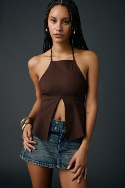 UO Olga Split-Front Flyaway High Neck Halter Top