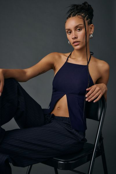 UO Olga Split-Front Flyaway High Neck Halter Top