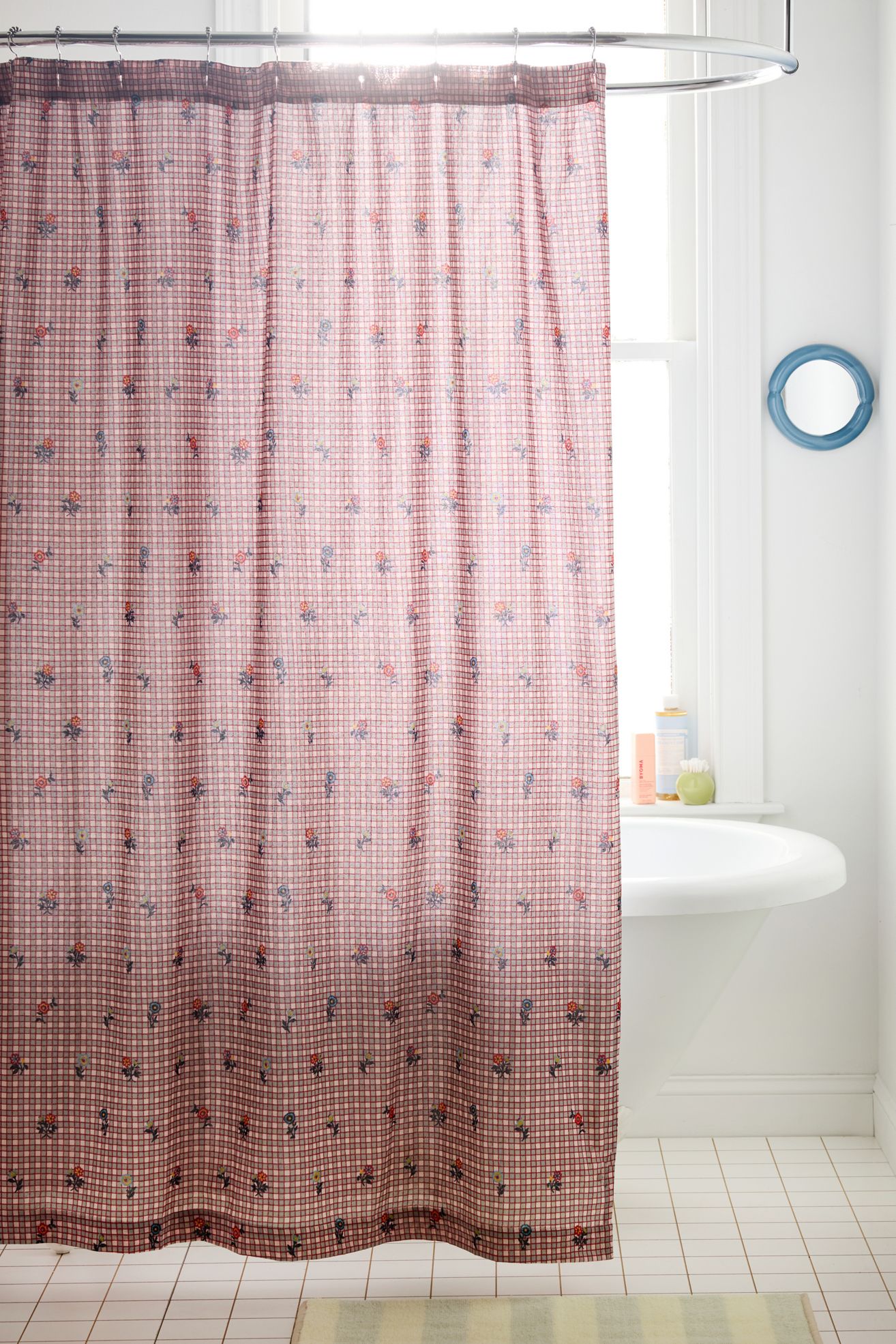 Bailee Boho Checkered Patterned Shower Curtain - Blue Check, 72X72