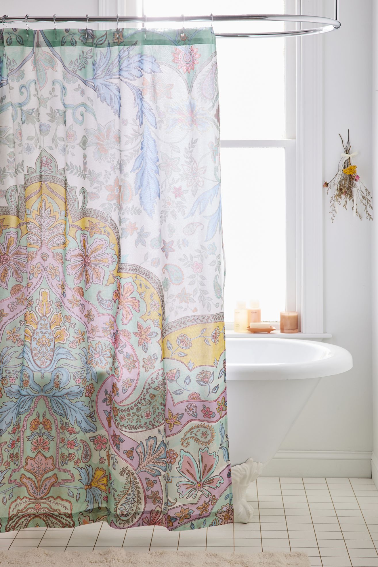 Saffron Floral Patterned Shower Curtain - Blue Multi, 72X72