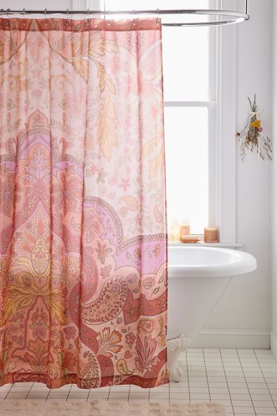 Saffron Floral Patterned Shower Curtain