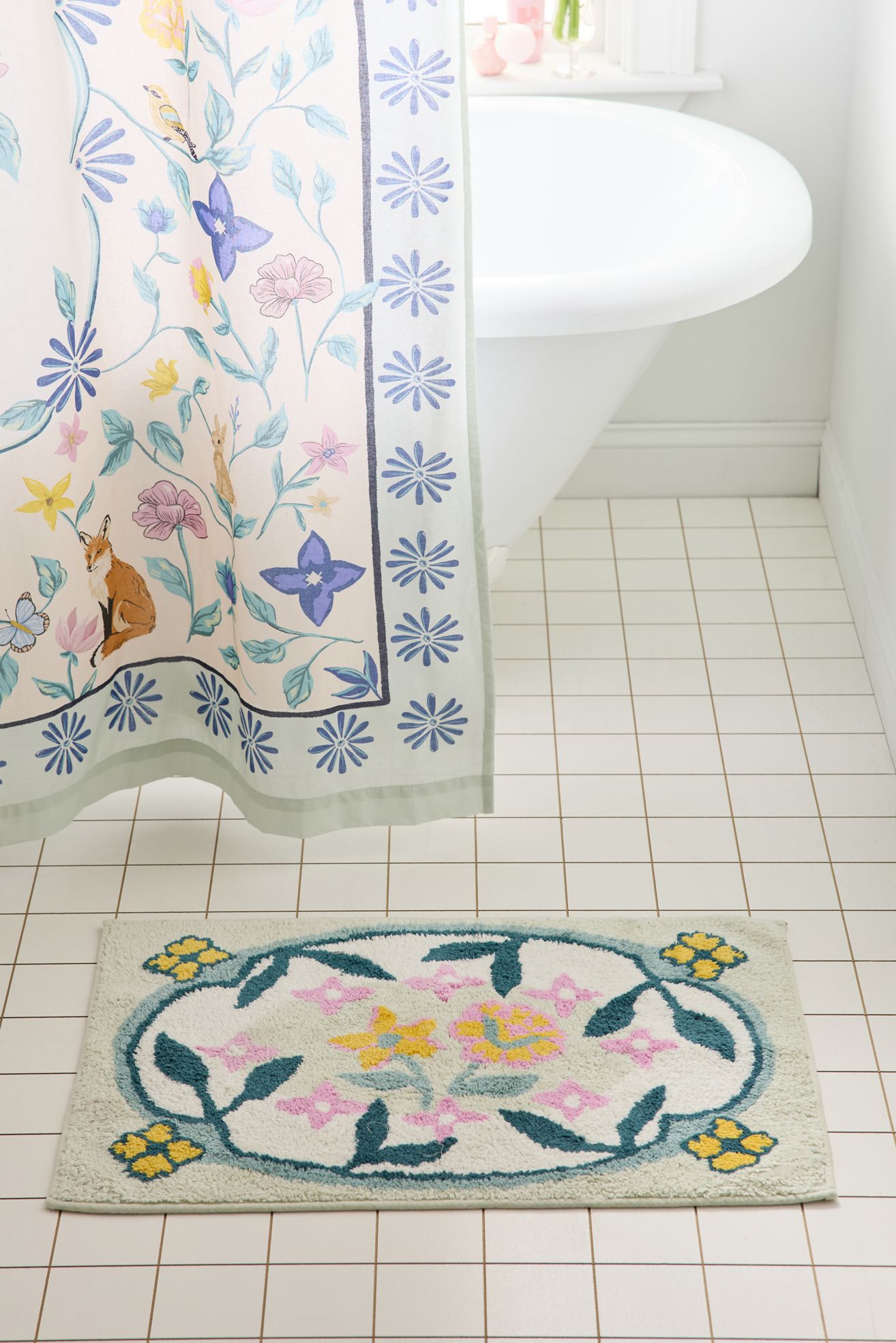 Zenia Floral Printed Bath Mat - Blue Floral, Regular, ONE SIZE