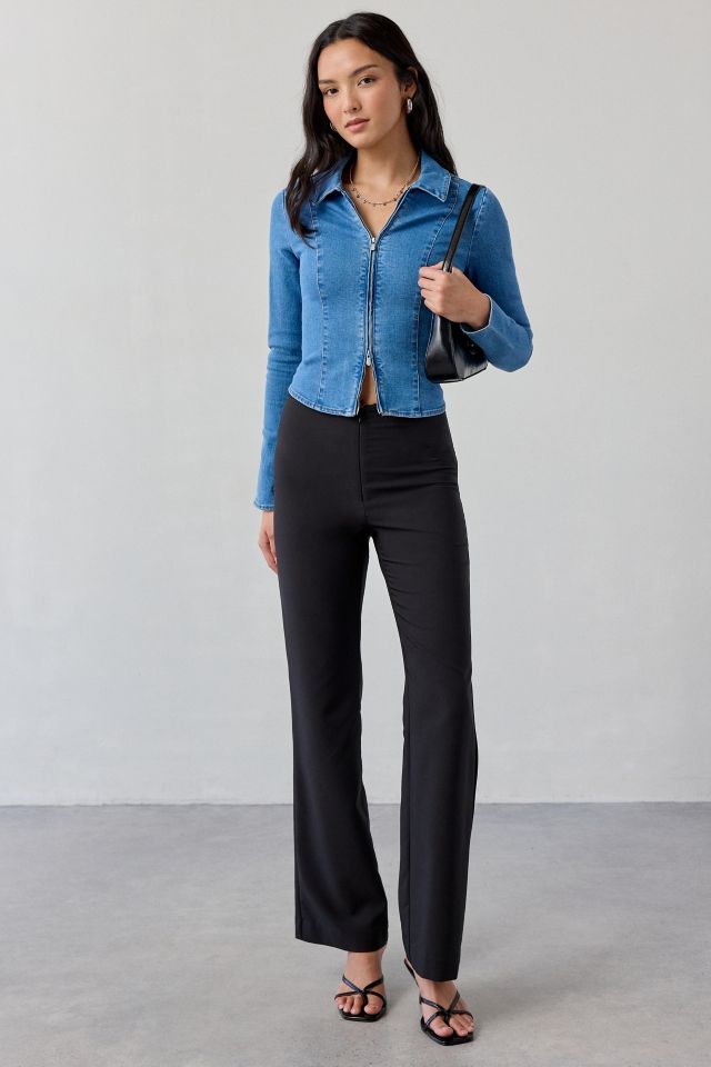 UO Ledia Slim Long Sleeve Zip-Front Denim Shirt #1