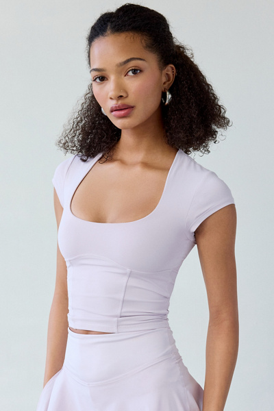 Out From Under Fuseform Get Active Seamed Cutout Cropped Tee Top In Lavender, Women's At Urban Outfitters In Purple