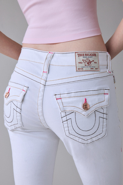 True Religion Becca Brilliant White Mid-Rise Flap Bootcut Jean