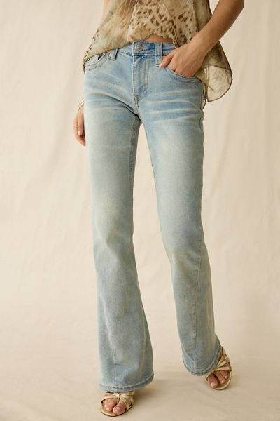 True Religion Joey Twisted Seam Super T Flap Low-Rise Flare Jeans