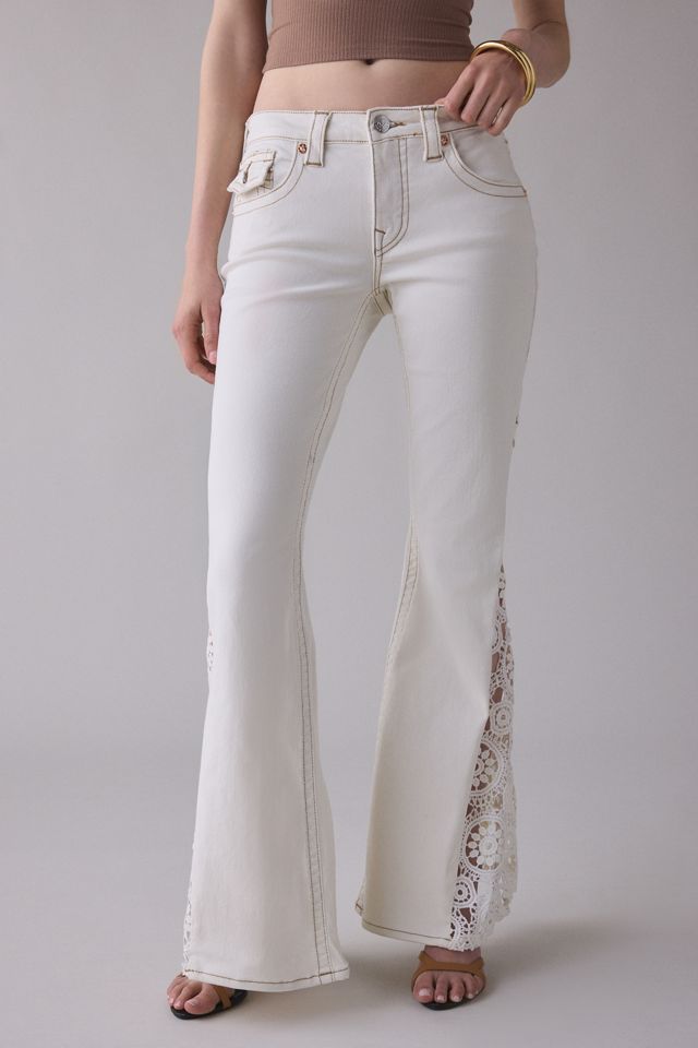 True Religion Crochet Flap Mid-Rise Flare Jeans | Urban Outfitters