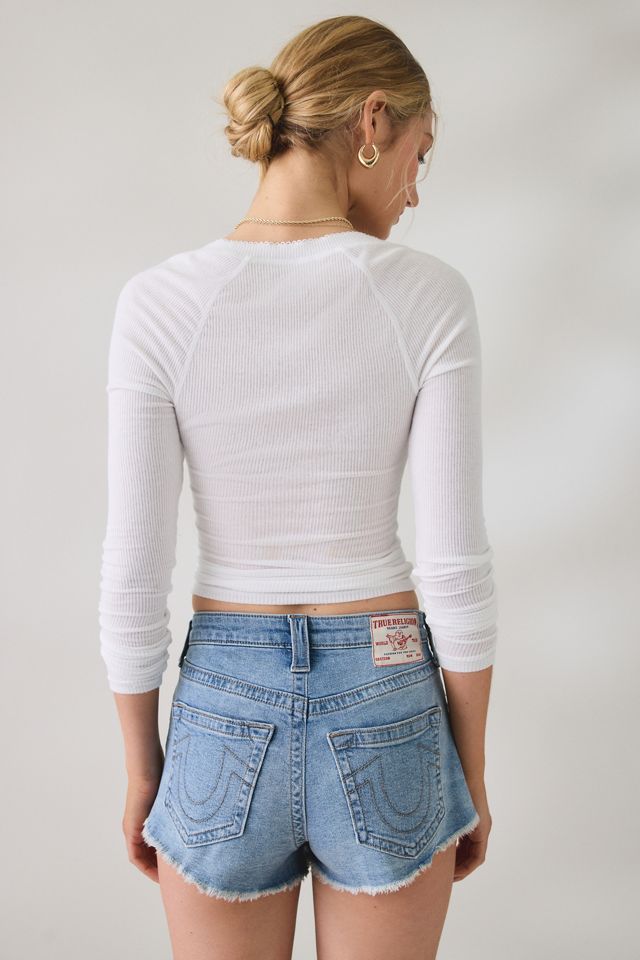Short en denim taille haute à ourlet Dolphin True Religion #2